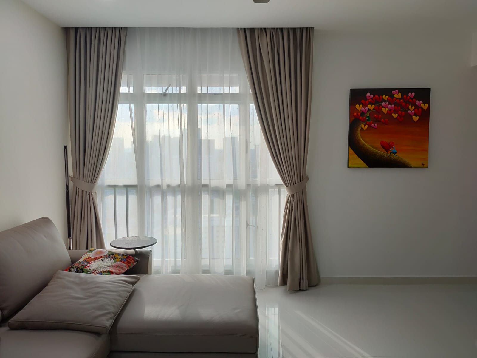 This is a Picture of Day and night curtain picture  for Singapore HDB 4 room flat, Living hall, Day an dnight curtain, BLK 12 Farrer Park Road